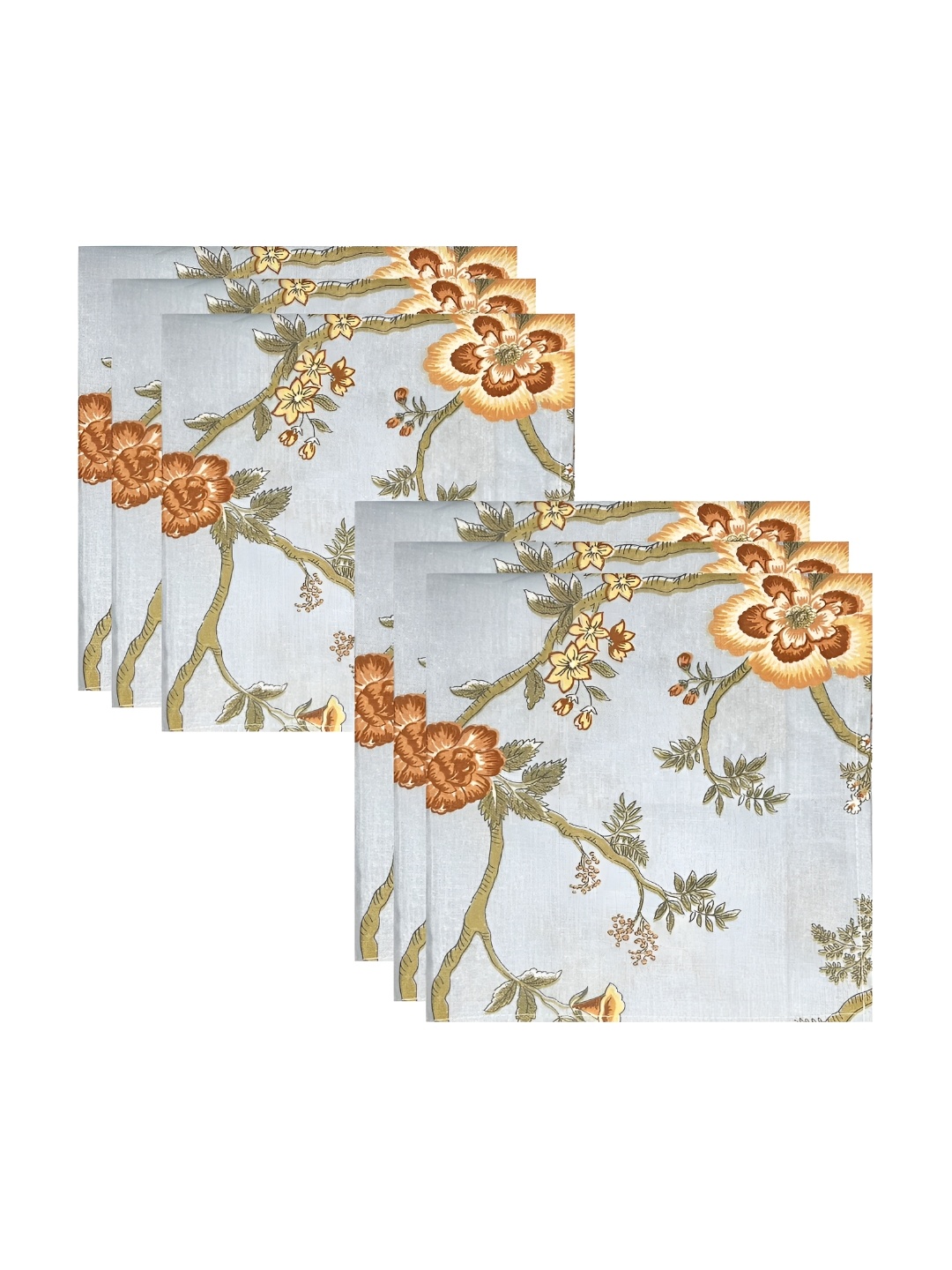 

Homerz White & Green 6 Pieces Floral Printed Pure Cotton Table Napkins