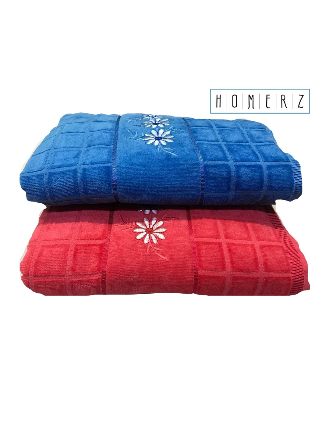 

Homerz Blue and Red 2 Pieces Geometric Cotton 500 GSM Bath Towels