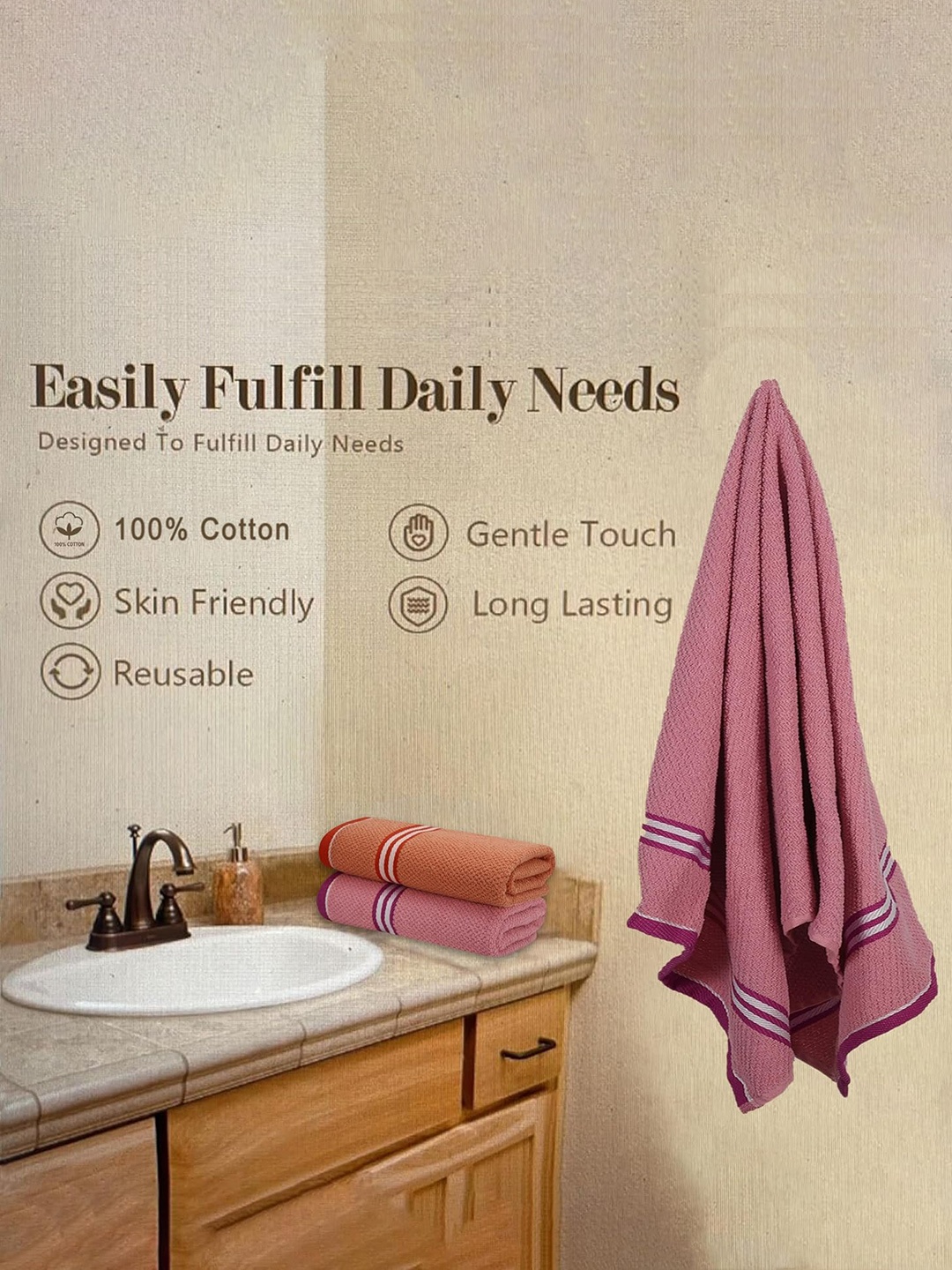 

Homerz Orange and Pink 2 Pieces Cotton 500 GSM Bath Towel