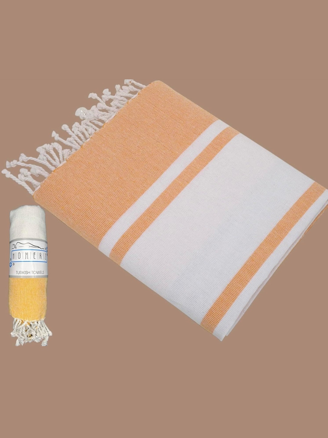 

Homerz Beige and White 500 GSM Cotton Printed Bath Towel