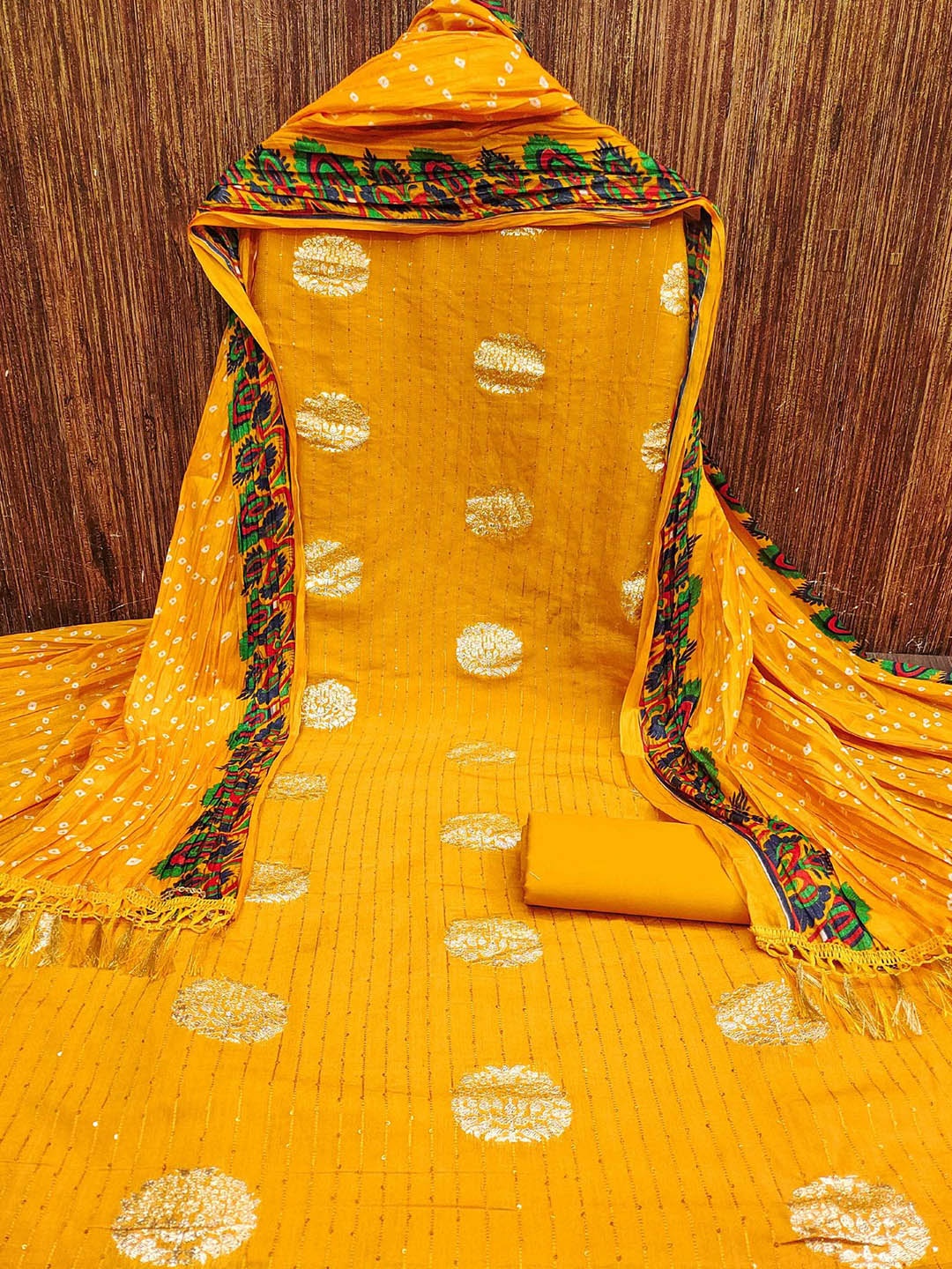 

KALINI Ethnic Motifs Woven Design Sequined Unstitched Dress Material, Yellow
