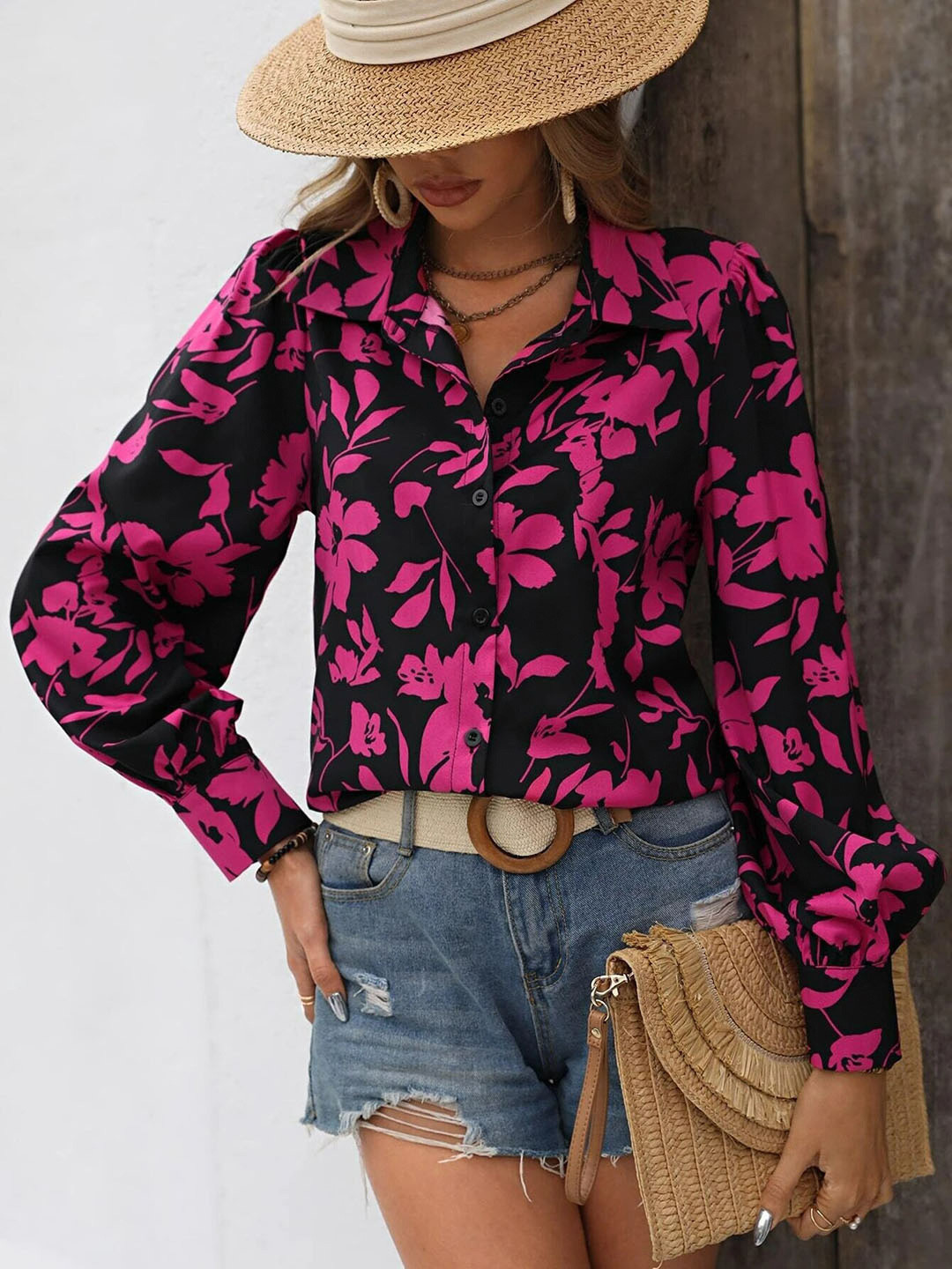 

Stylecast X Slyck Comfort Fit Floral Printed Spread Collar Long Sleeves Casual Shirt, Black