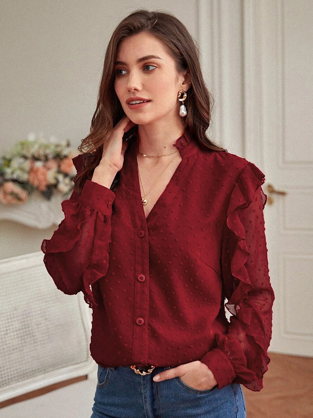 

Stylecast X Slyck Women Comfort Opaque Casual Shirt, Maroon