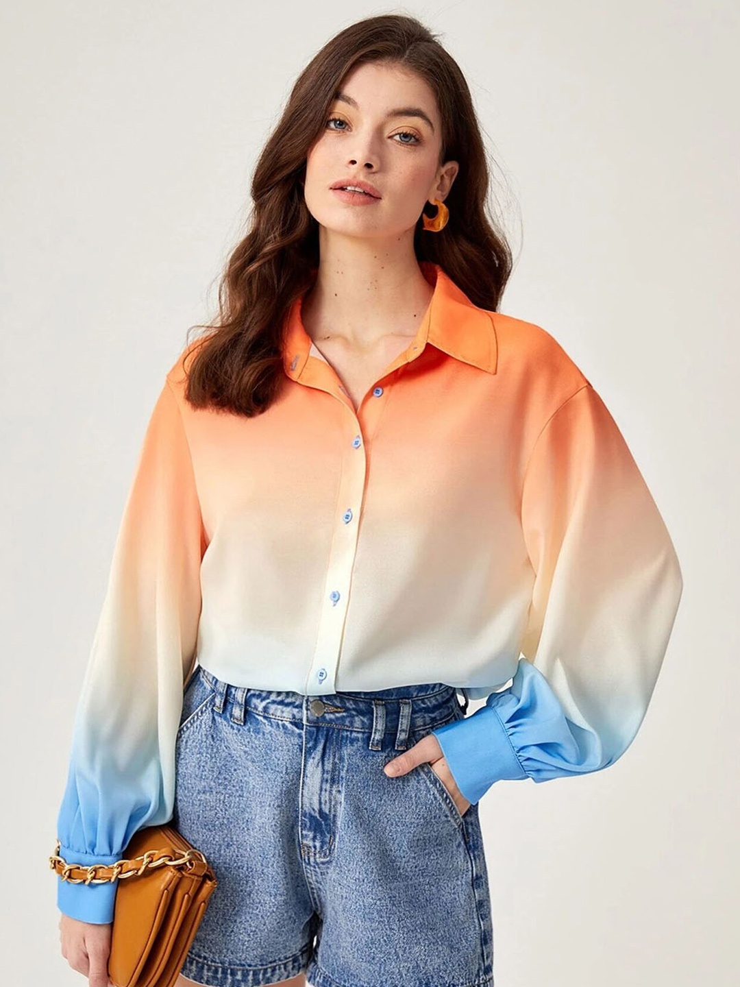 

Stylecast X Slyck Comfort Tie and Dye Cuffed Sleeves Casual Shirt, Orange