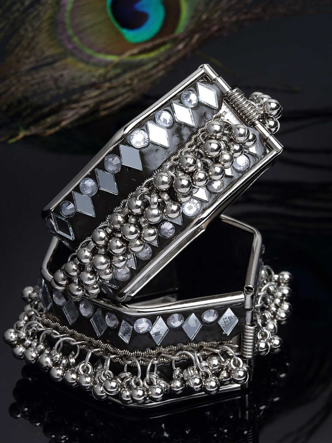 

CHUI MUI Set Of 2 Silver-Plated Mirror Studded & Beaded Bangles