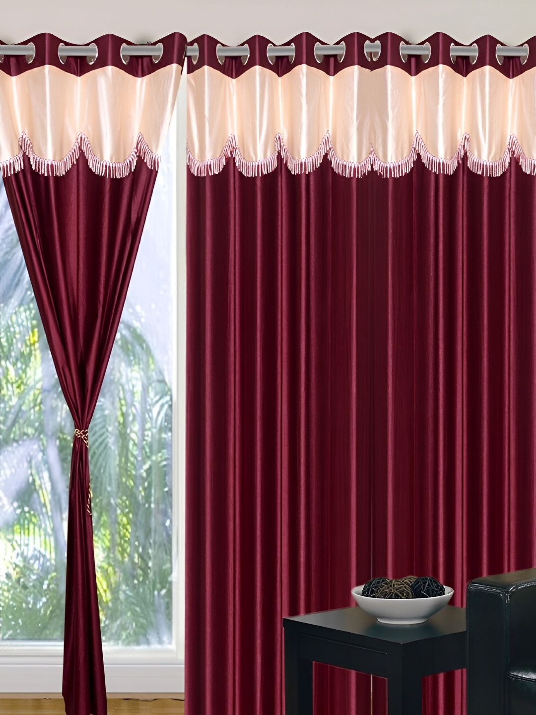 

Panipat Textile Hub Maroon & Beige 3 Pieces Door Curtains
