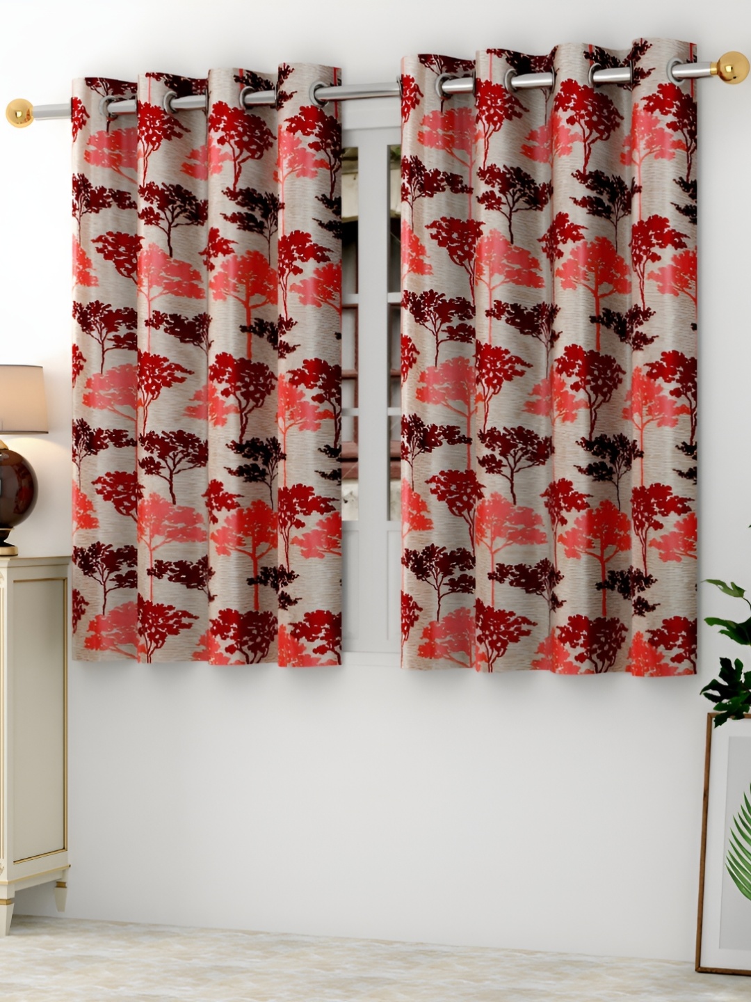 

Panipat Textile Hub Maroon & Beige 2 Pieces Floral Printed Window Curtains