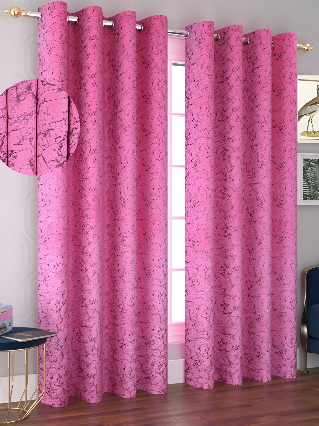 

Panipat Textile Hub Pink 2 Pieces Abstract Printed Velvet Room Darkening Door Curtains