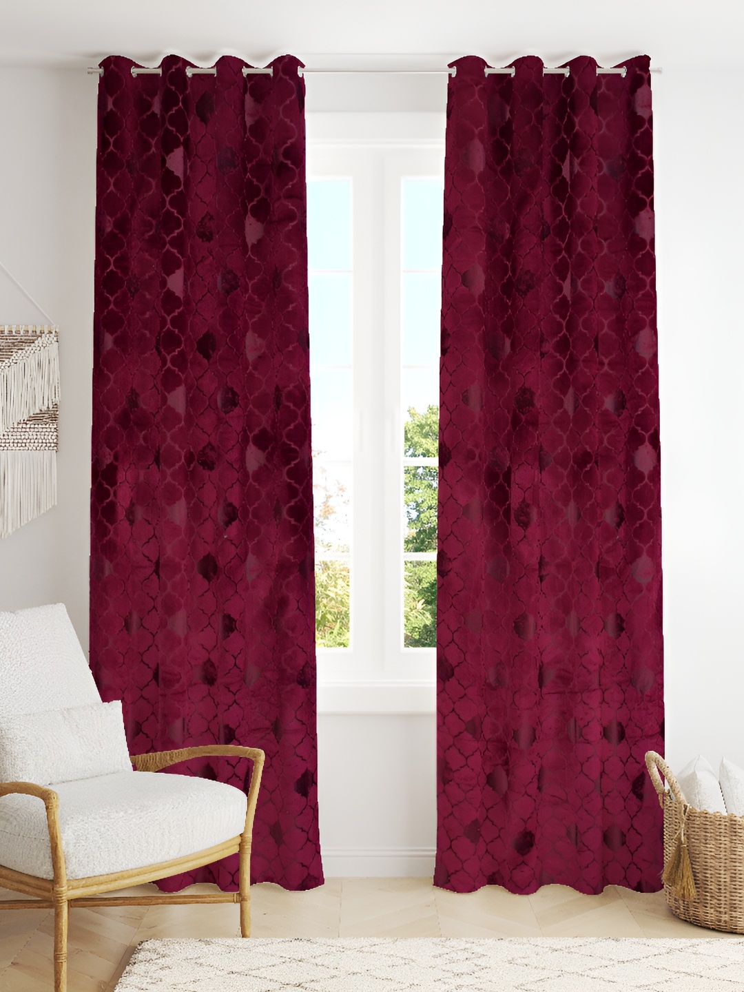 

Panipat Textile Hub Purple 2 Pcs Velvet Room Darkening Door Curtain