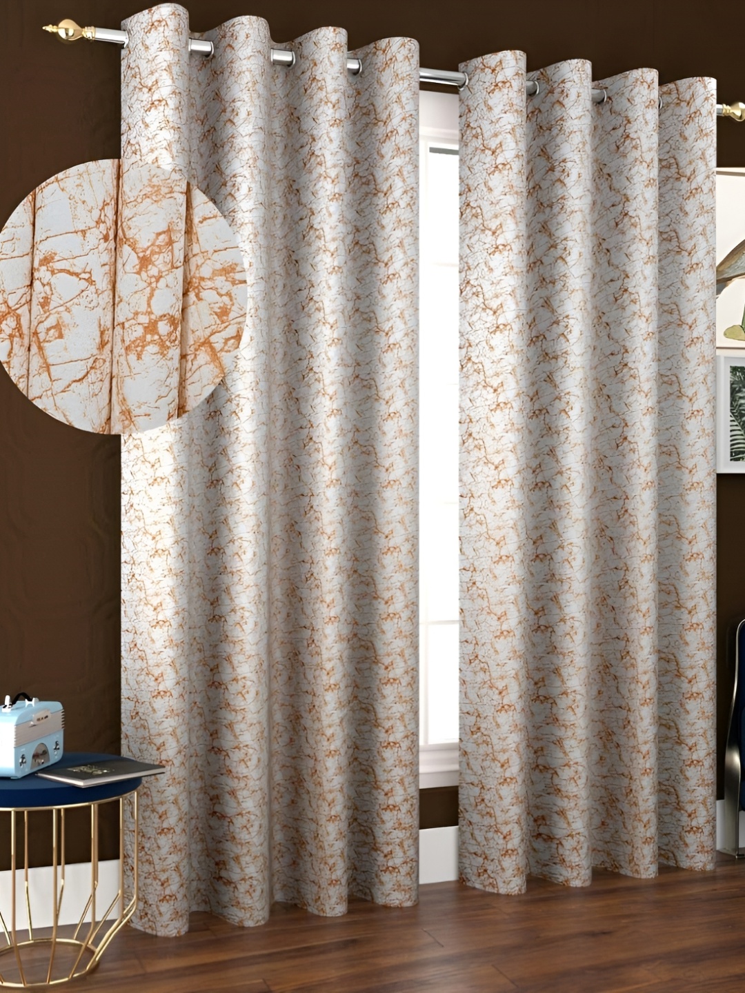 

Panipat Textile Hub White & Brown 2 Pcs Room Darkening Long Door Curtain