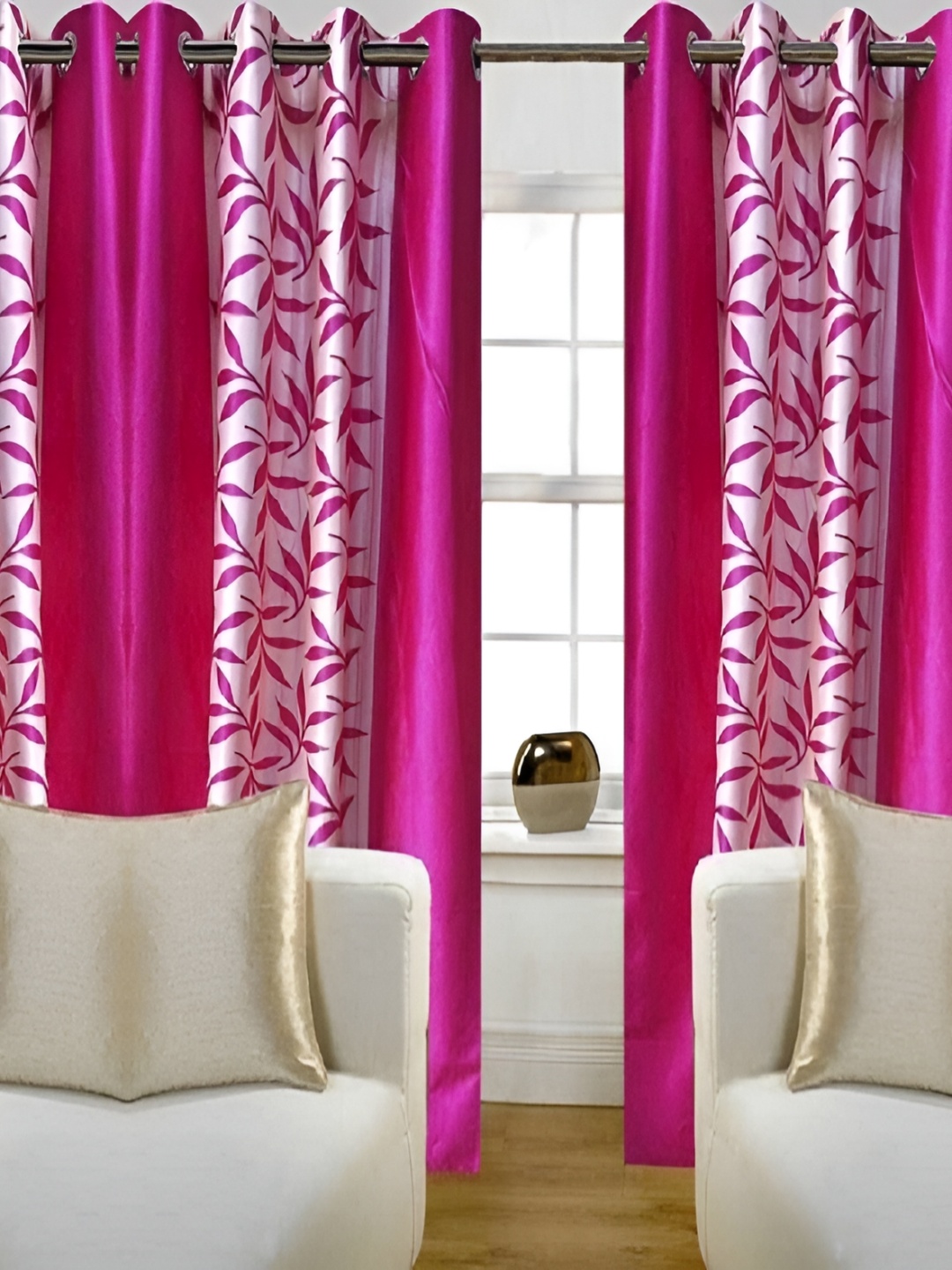 

Panipat Textile Hub Pink & Cream 4 Pieces Floral Long Door Curtains