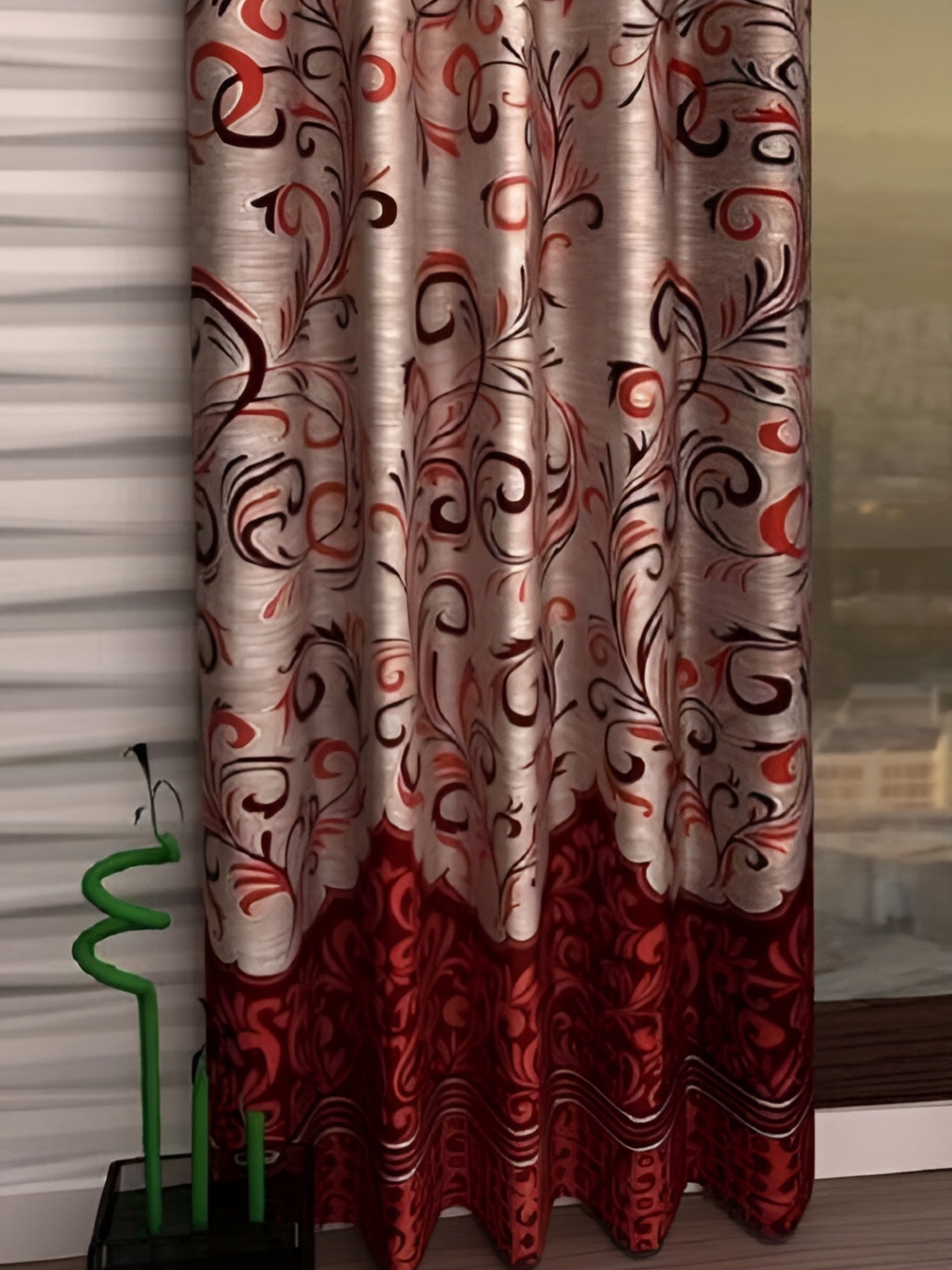

Panipat Textile Hub Maroon & Beige Self Design Long Door Curtains