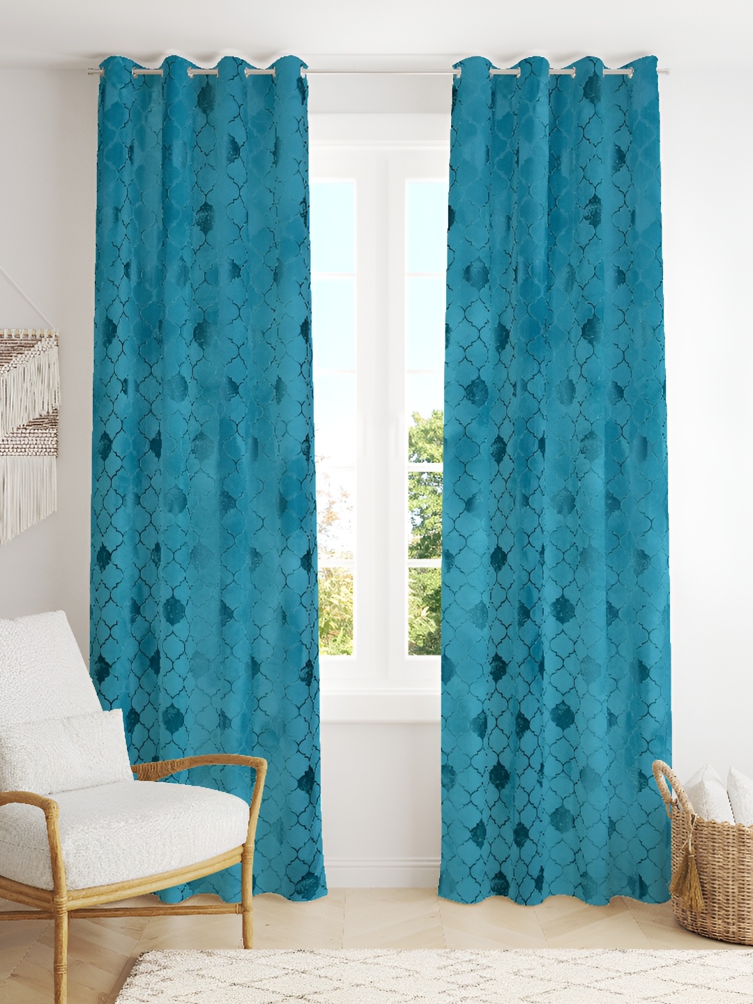 

Panipat Textile Hub Blue 2 Pieces Geometric Printed Room Darkening Window Curtains