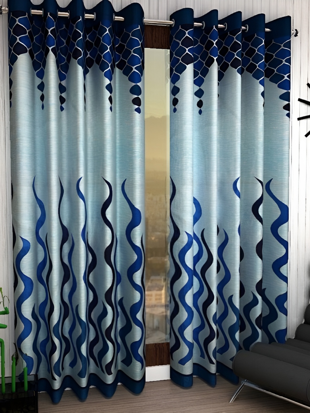 

Panipat Textile Hub Blue 2 Pieces Window Curtains