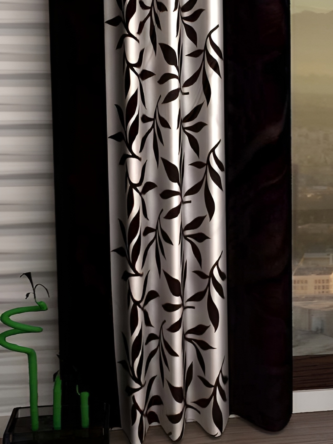 

Panipat Textile Hub Black & White 3 Pieces Floral Door Curtains