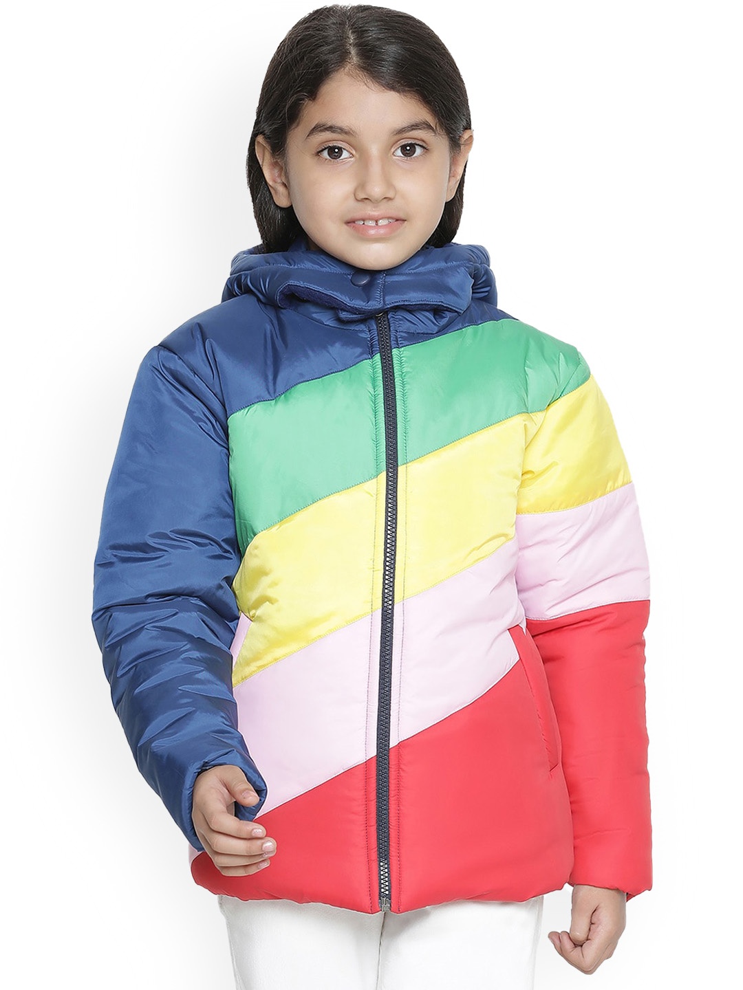 

SPYBY Girls Colourblocked Hooded Padded Jacket, Blue