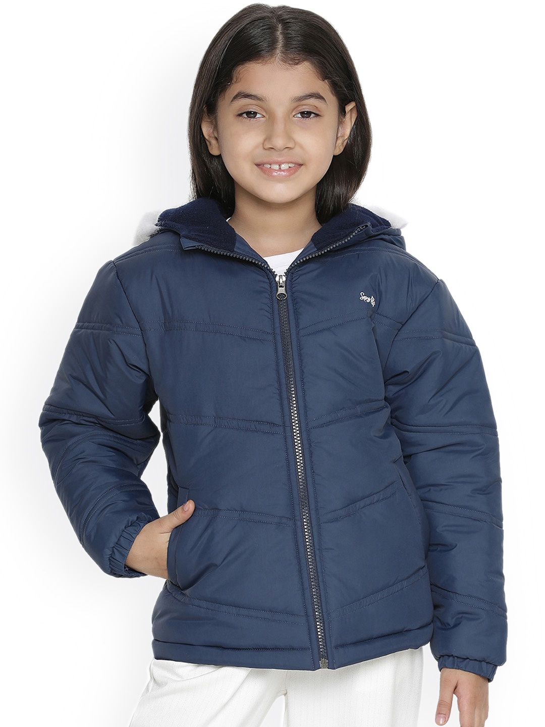 

SPYBY Girls Hooded Padded Jacket, Navy blue