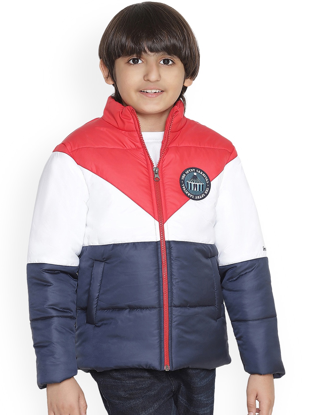 

SPYBY Boys Colourblocked Mock Collar Padded Jacket, Red