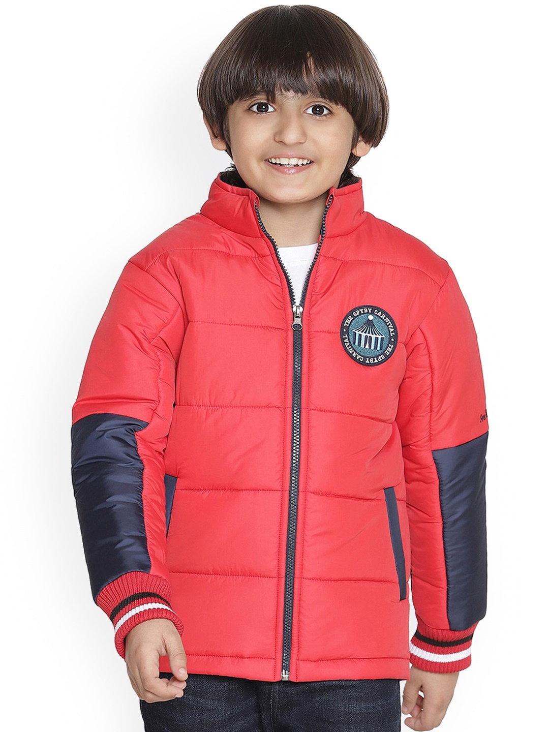 

SPYBY Boys Colourblocked Mock Collar Puffer Jacket, Red
