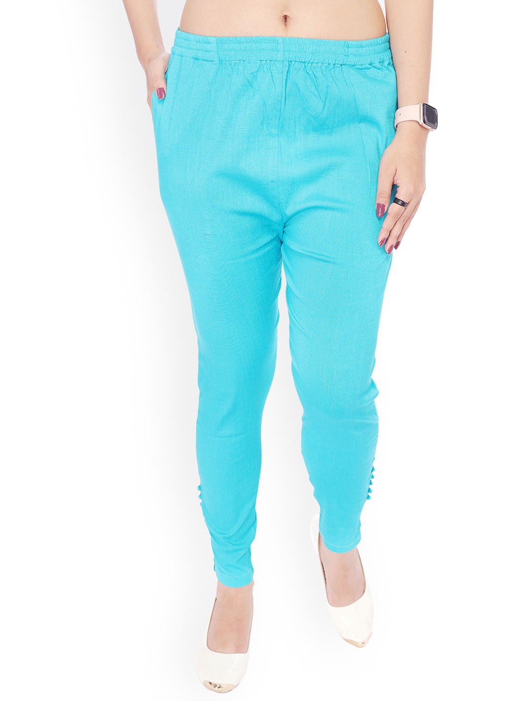 

Comfy Pro Women Smart Mid-Rise Cigarette Trouser, Turquoise blue