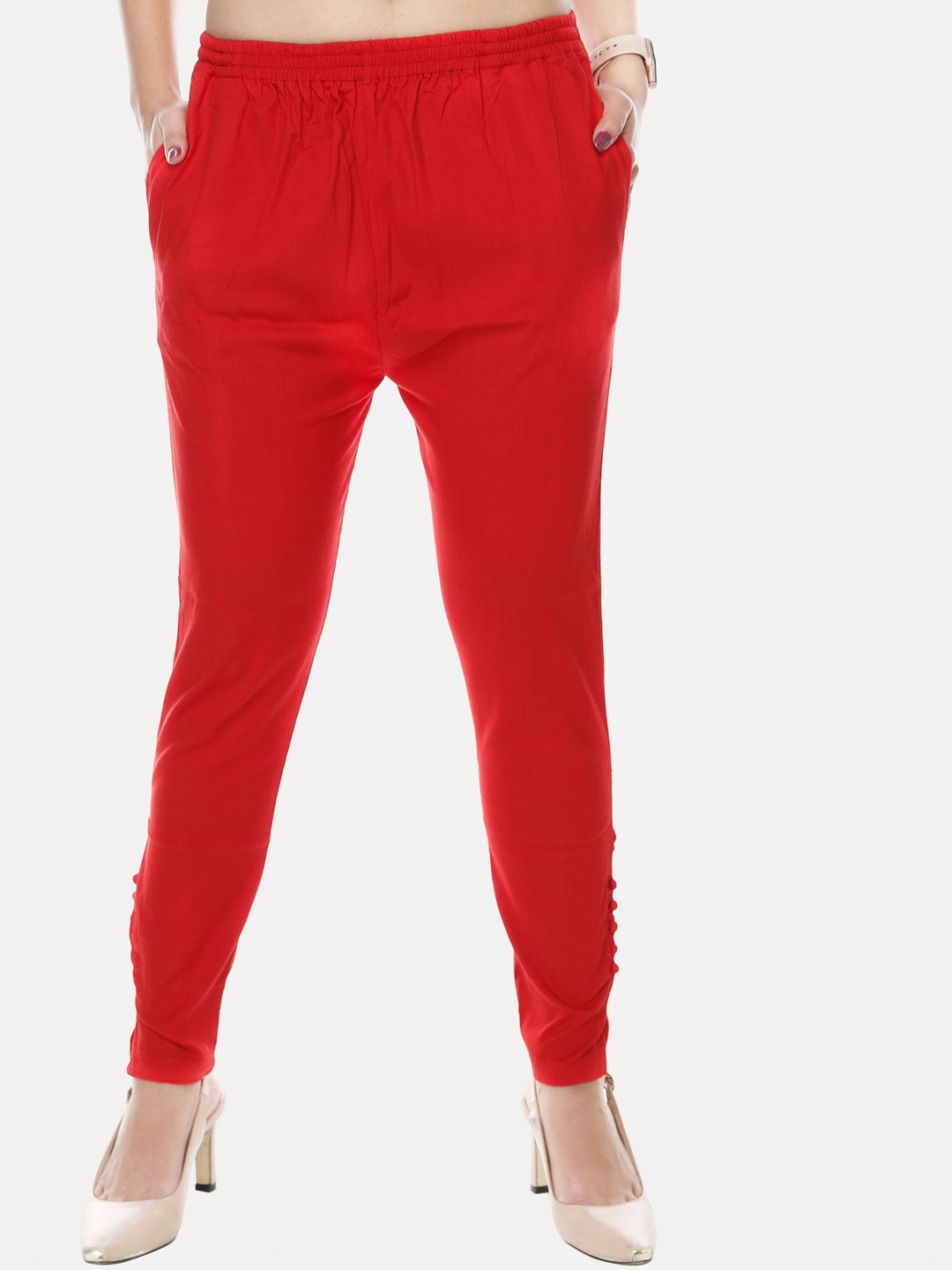 

Comfy Pro Women Smart Mid-Rise Cigarette Trouser, Red