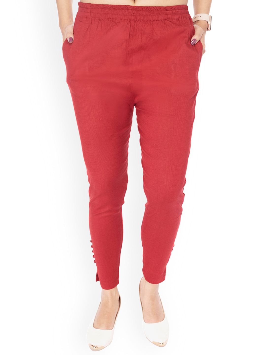 

Comfy Pro Women Smart Mid-Rise Cigarette Trouser, Maroon