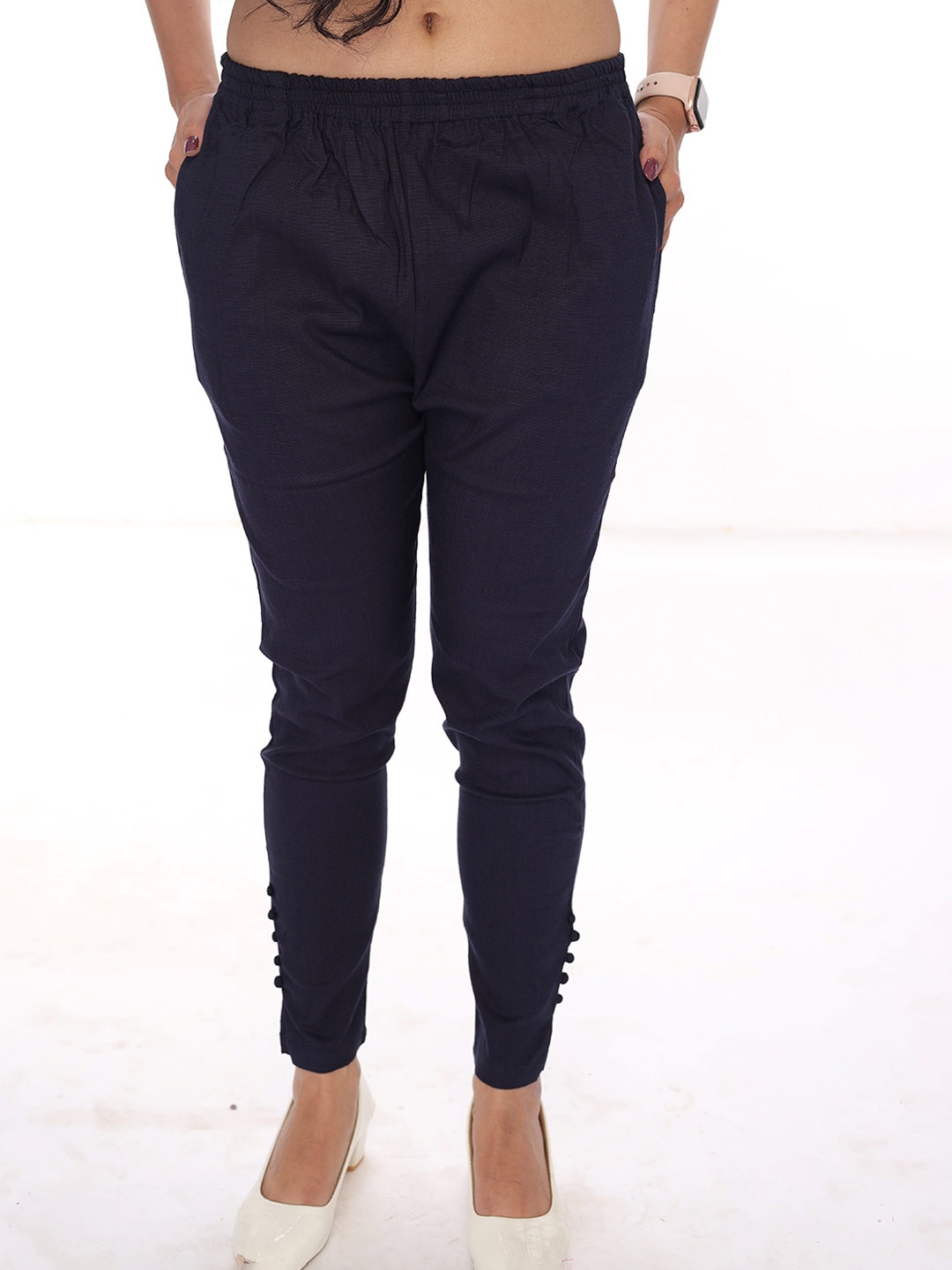 

Comfy Pro Women Smart Mid-Rise Cigarette Trouser, Navy blue