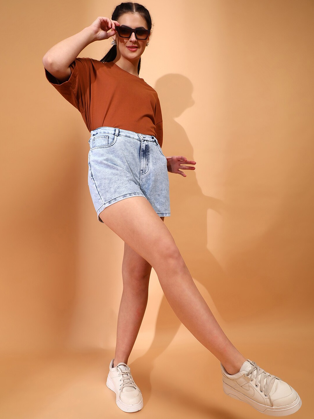 

TALES & STORIES Women Washed Denim Shorts, Blue