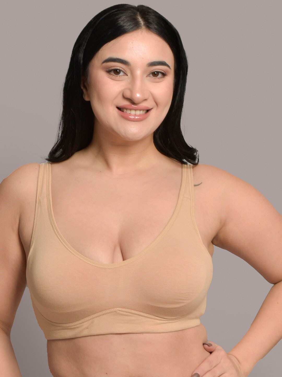 

Inner Sense Plus Size Non-Wired Non Padded Anti Odour Anti Microbial Minimizer Bra, Beige