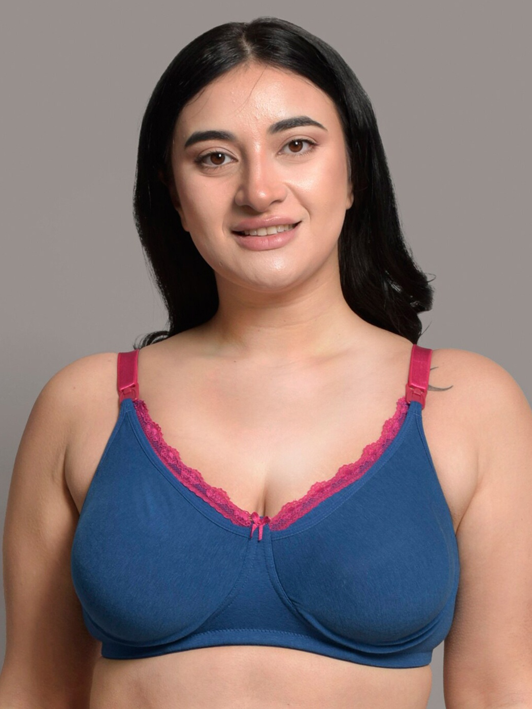 

Inner Sense Plus Size Full Coverage Non Padded Laced Nursing Bra, Blue