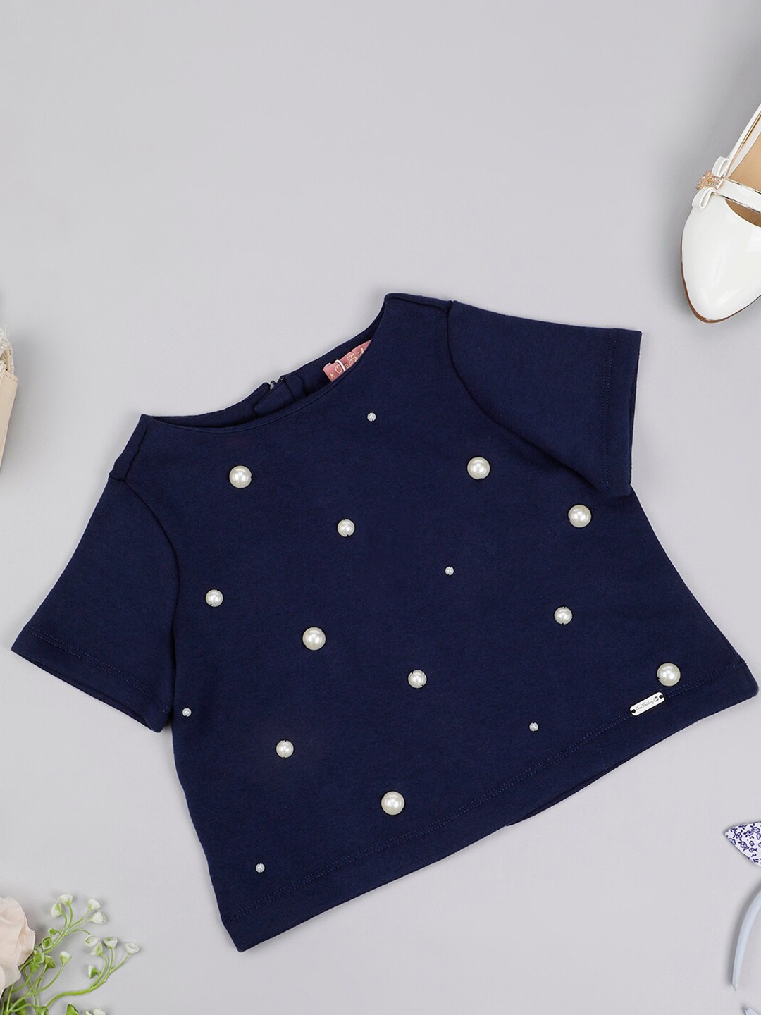 

One Friday Girls Embellished Regular Top, Navy blue