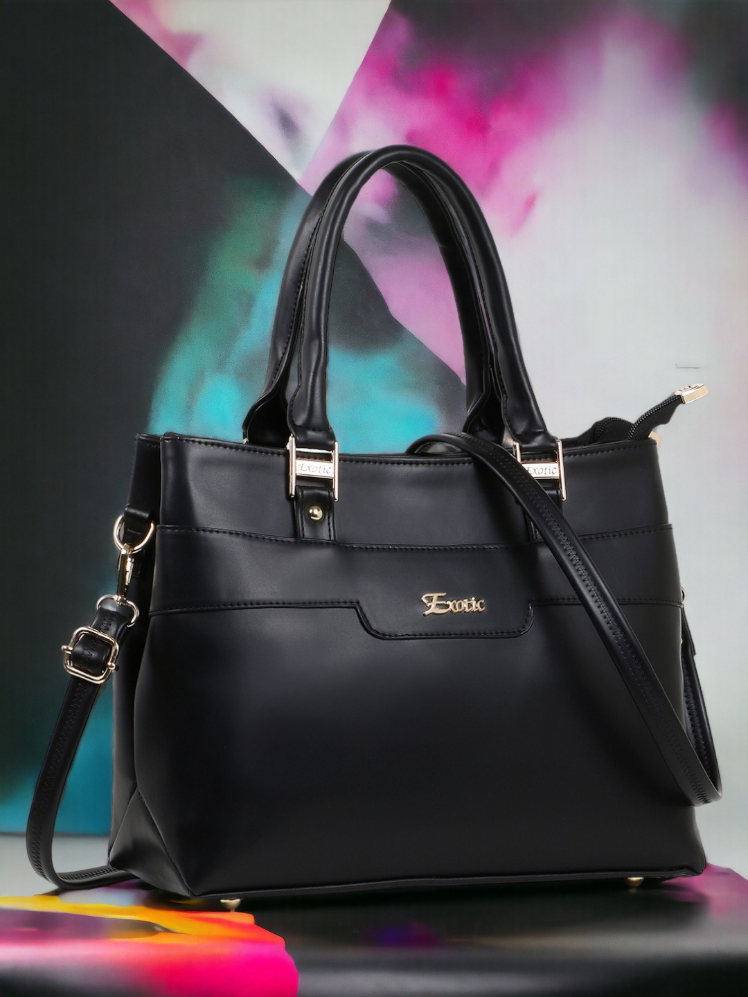 

Exotic Structured Handheld Bag, Black