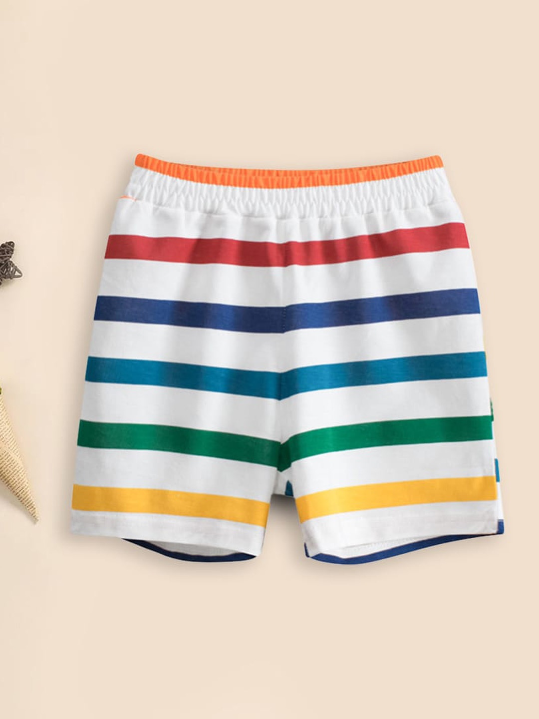 

INCLUD Boys Striped Mid Rise Cotton Shorts, White