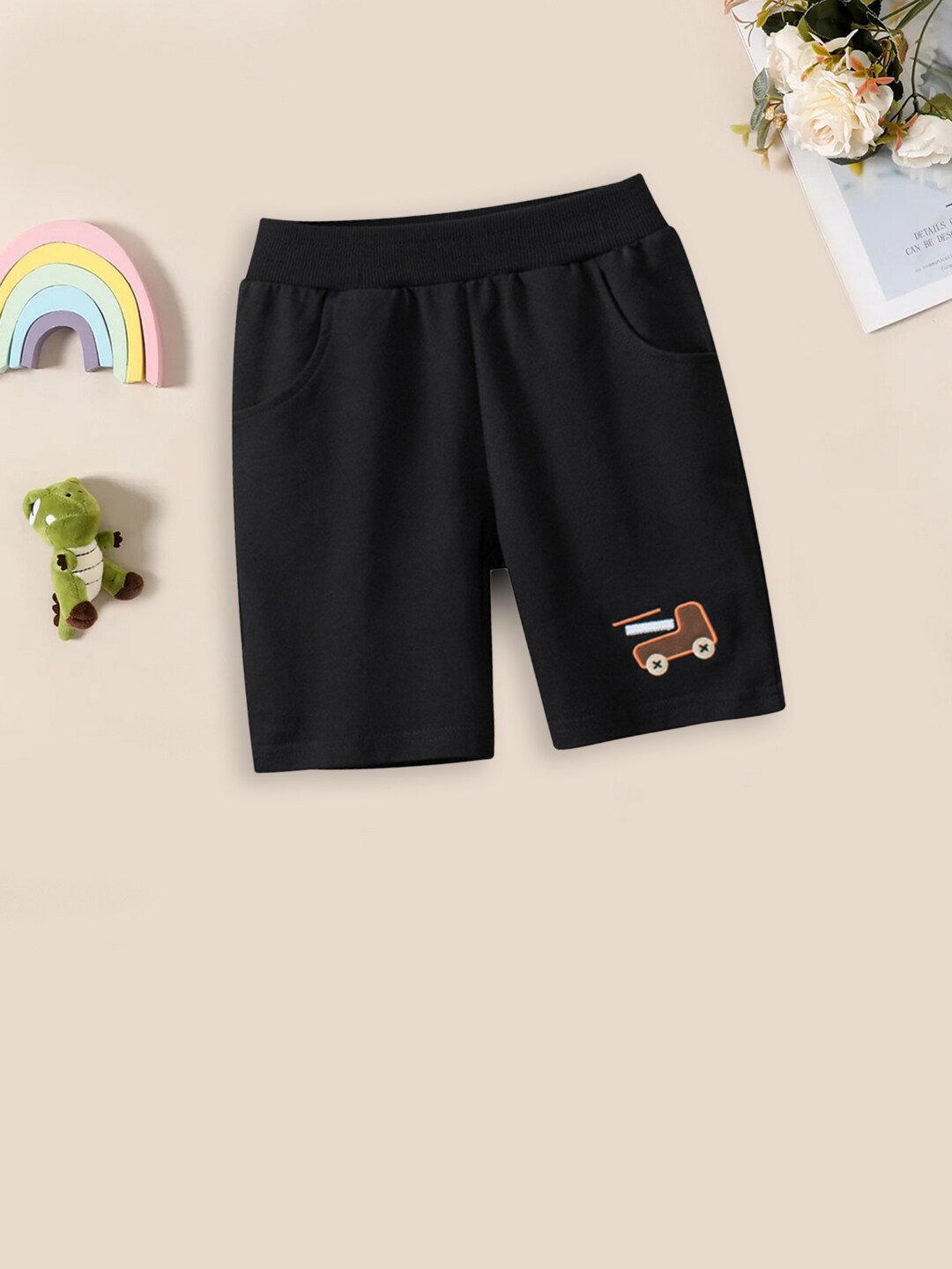 

INCLUD Boys Embroidered Detail Cotton Shorts, Black