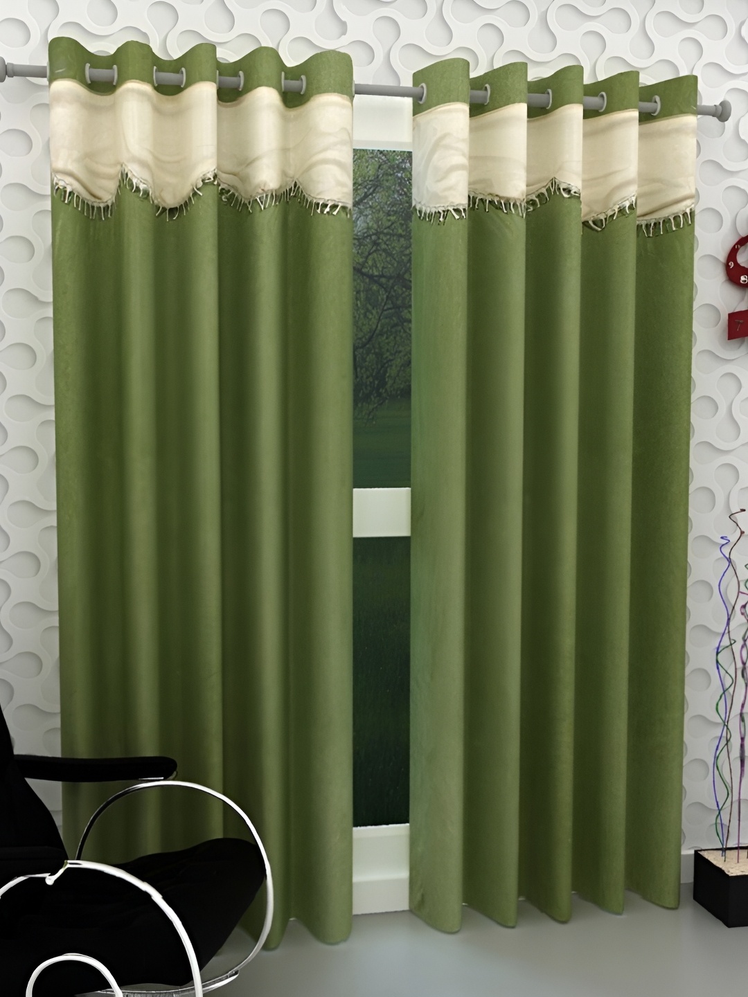 

Panipat Textile Hub Green & Cream-Coloured 2 Pieces Floral Printed Door Curtains