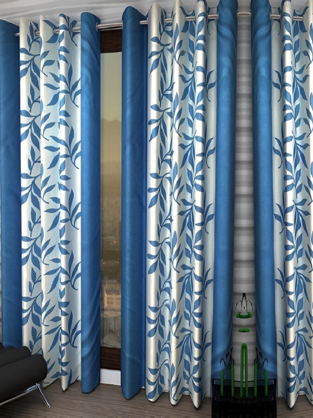 

Panipat Textile Hub Blue & White 4 Pcs Door Curtains