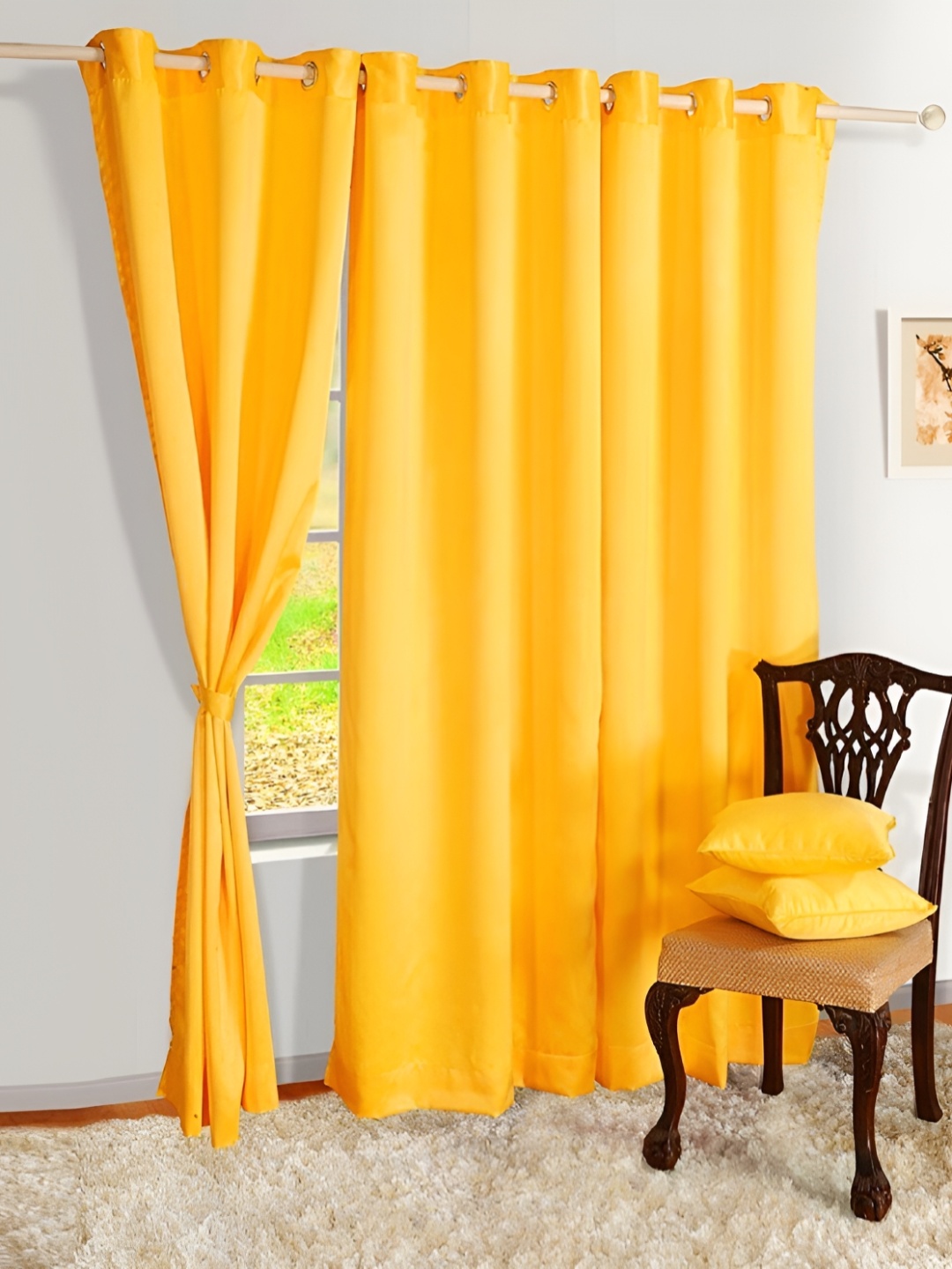 

Panipat Textile Hub Yellow 3 Pcs Door Curtain