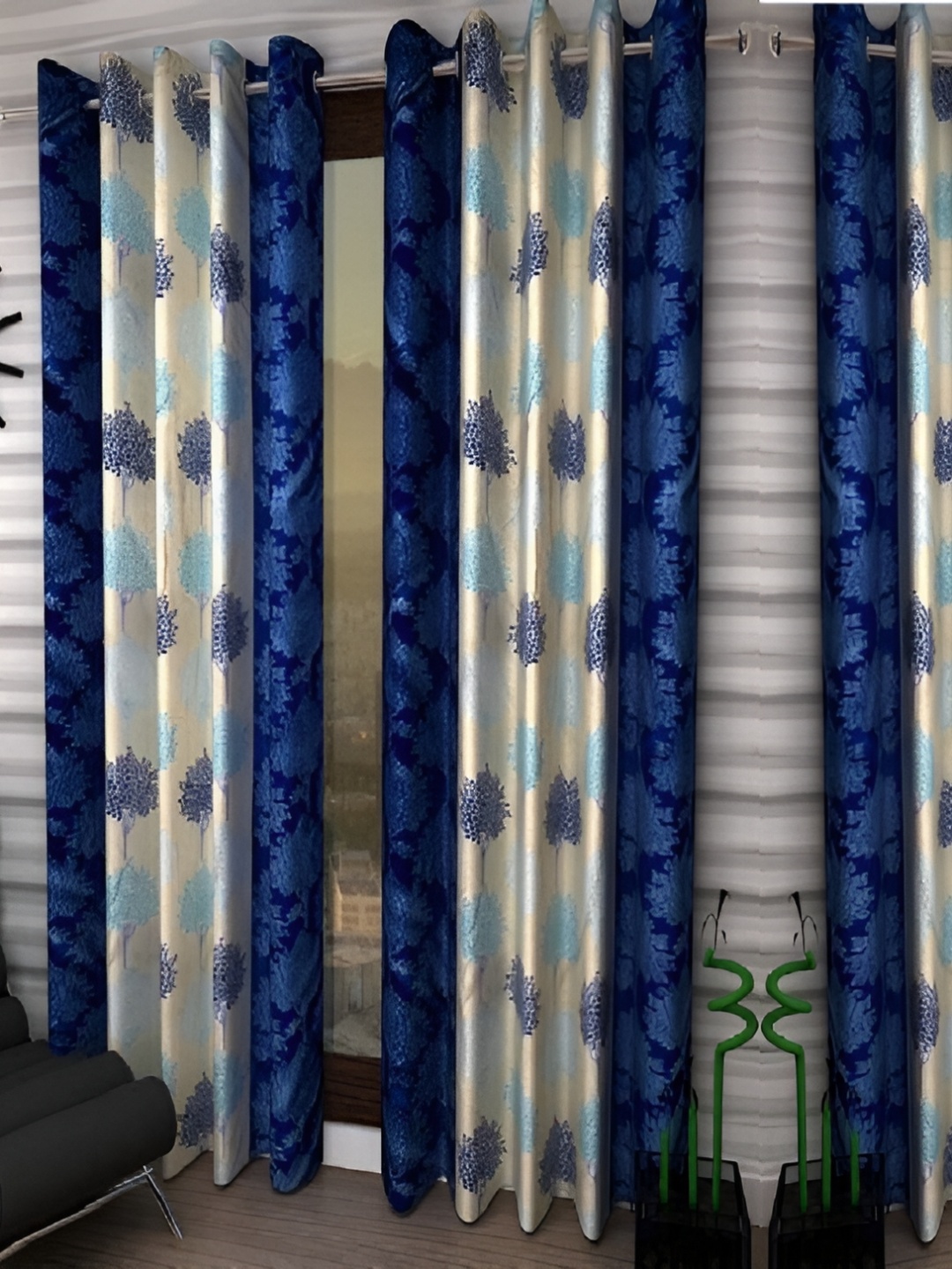 

Panipat Textile Hub Blue & Cream 4 Pieces Long Door Curtains