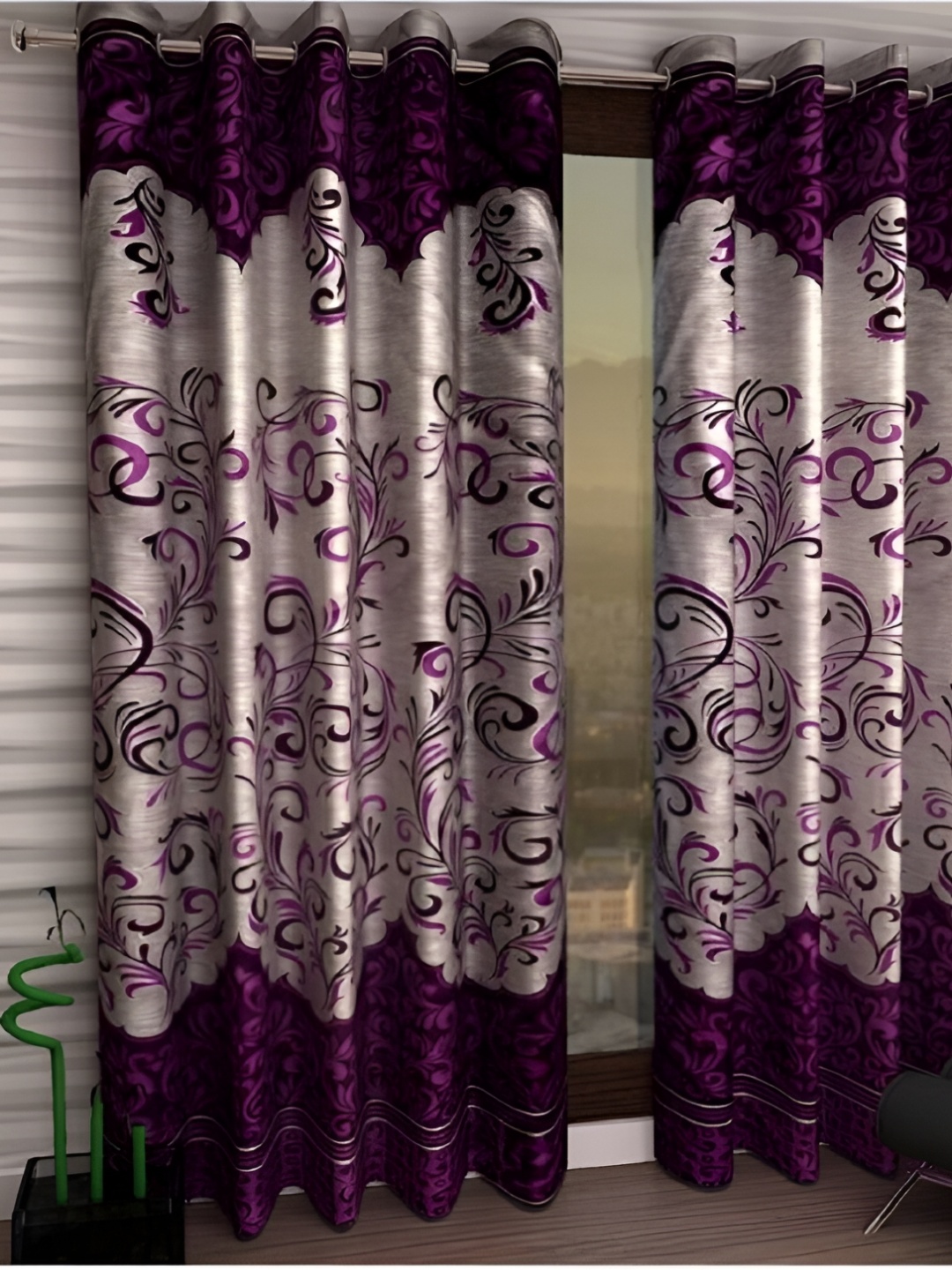 

Panipat Textile Hub Purple & Beige 2 Pieces Floral Printed Door Curtains