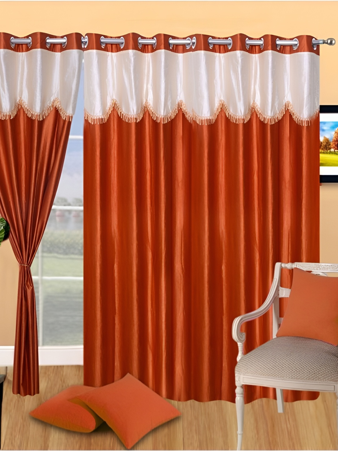 

Panipat Textile Hub Orange & White 3 Pieces Long Door Curtains