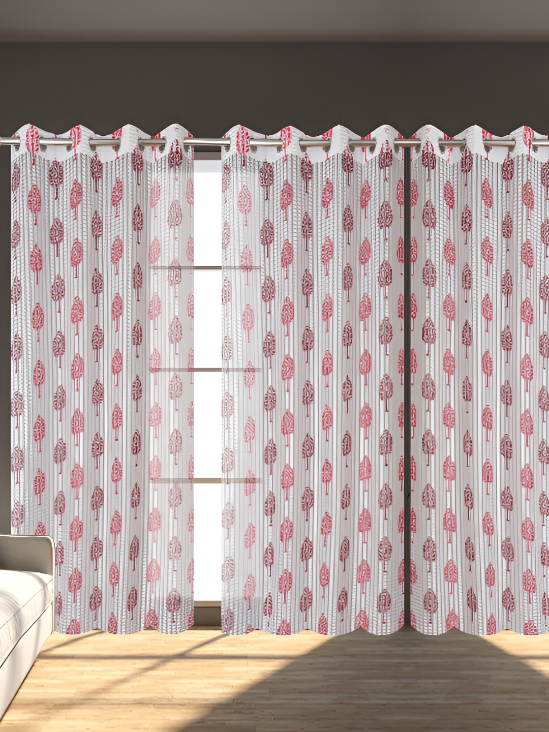 

Panipat Textile Hub Maroon & White 4 Pieces Sheer Window Curtains