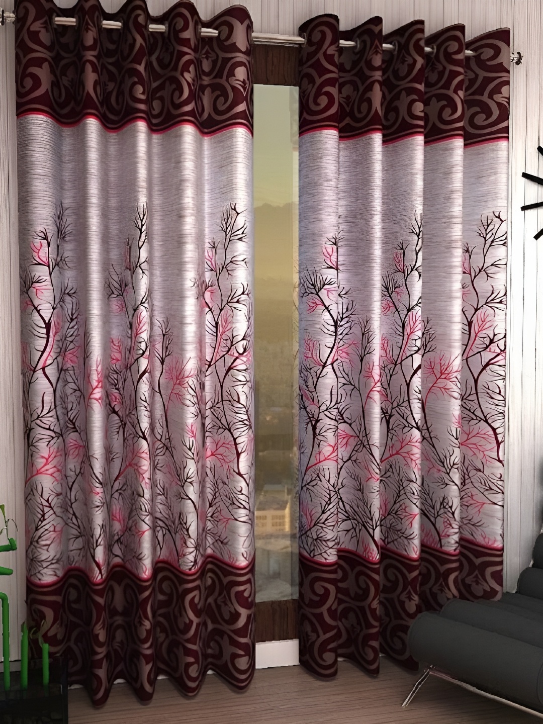 

Panipat Textile Hub Maroon & Pink 2 Pcs Floral Door Curtain