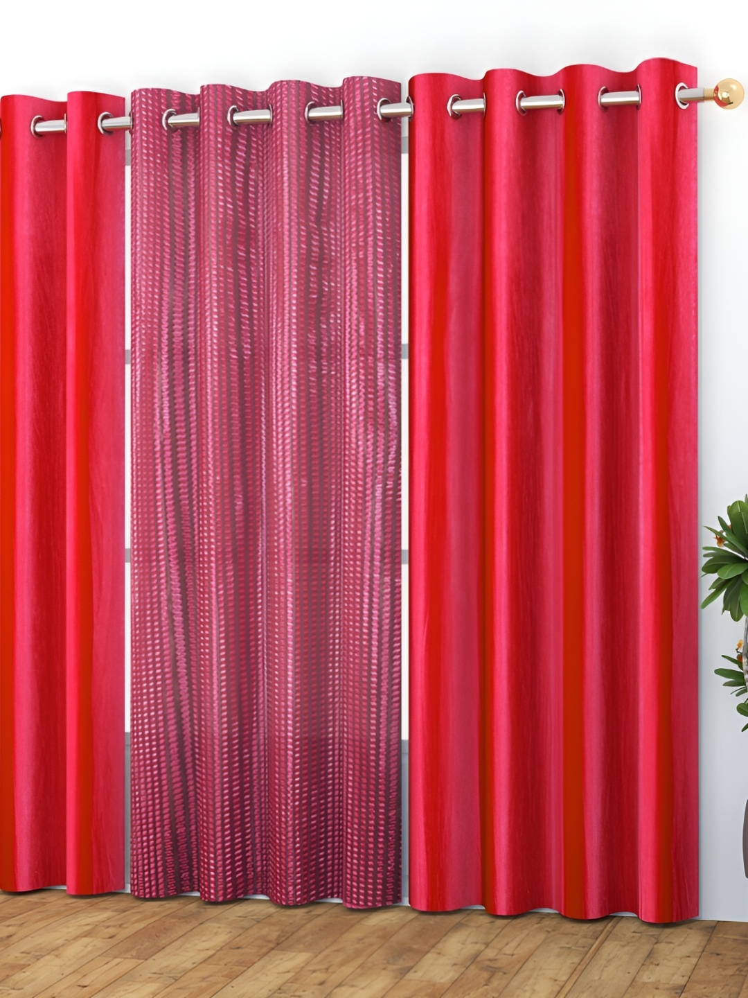 

Panipat Textile Hub Pink & Red 3 Pieces Long Door Curtains