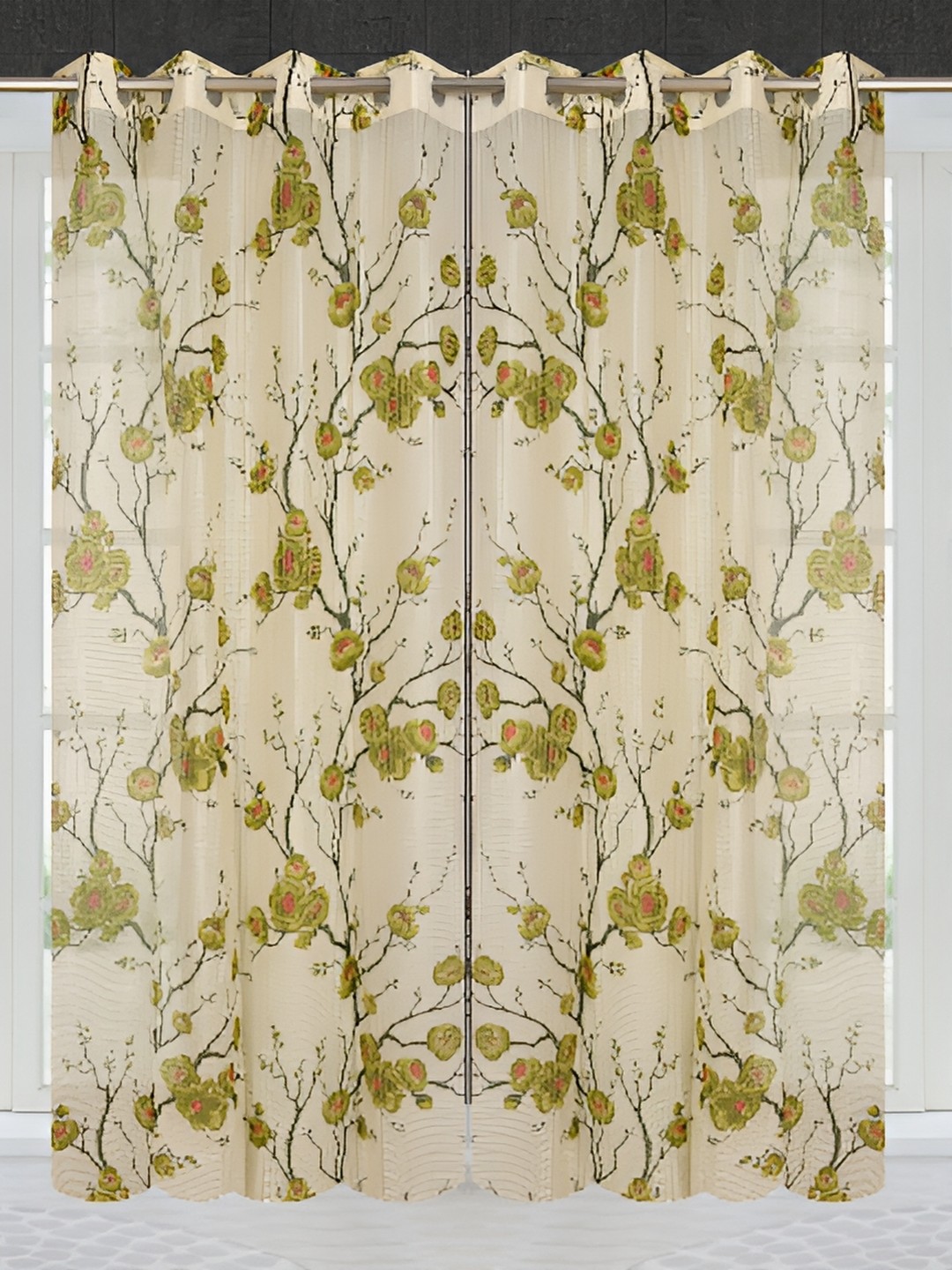 

Panipat Textile Hub Green & Cream-Coloured 4 Pieces Floral Printed Eyelet Door Curtain