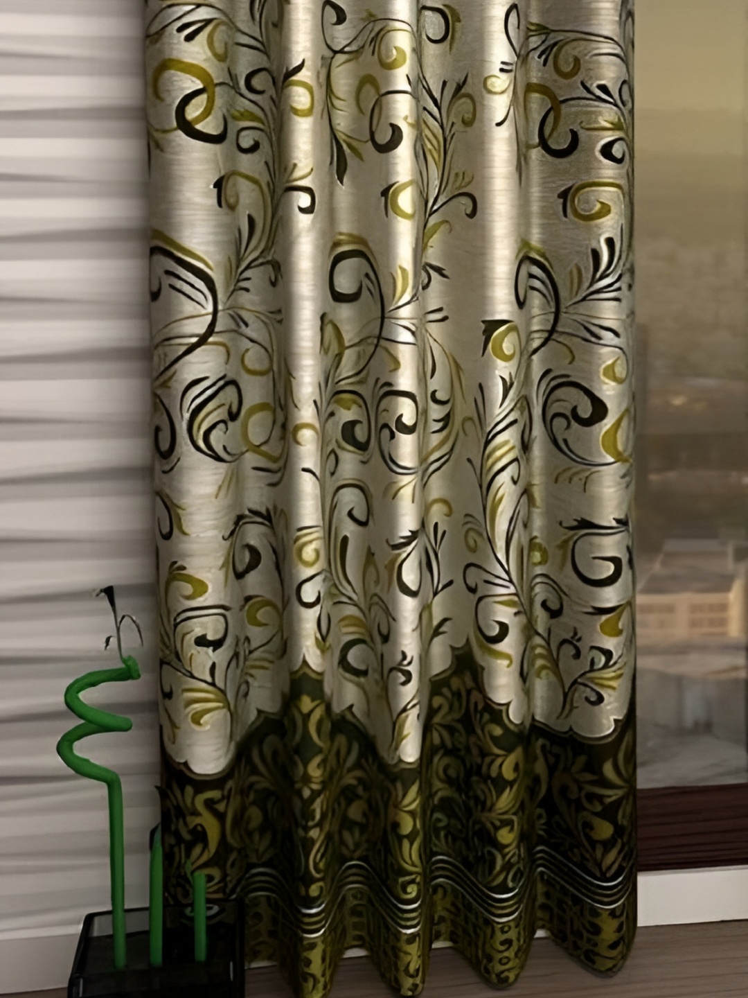 

Panipat Textile Hub Green & Cream-Coloured 3 Pieces Floral Eyelet Door Curtains