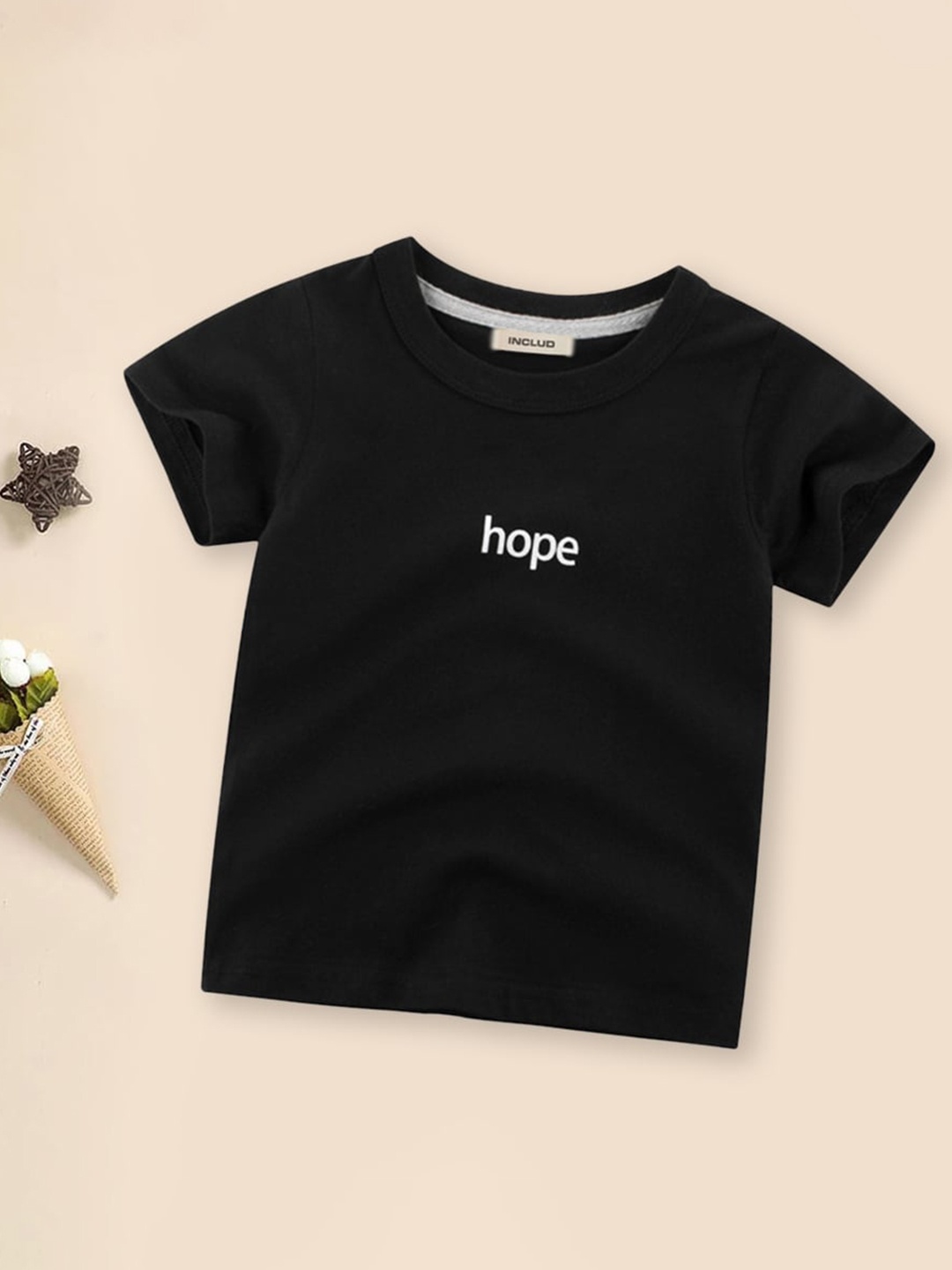 

INCLUD Boys Typography Printed Cotton T-shirt, Black