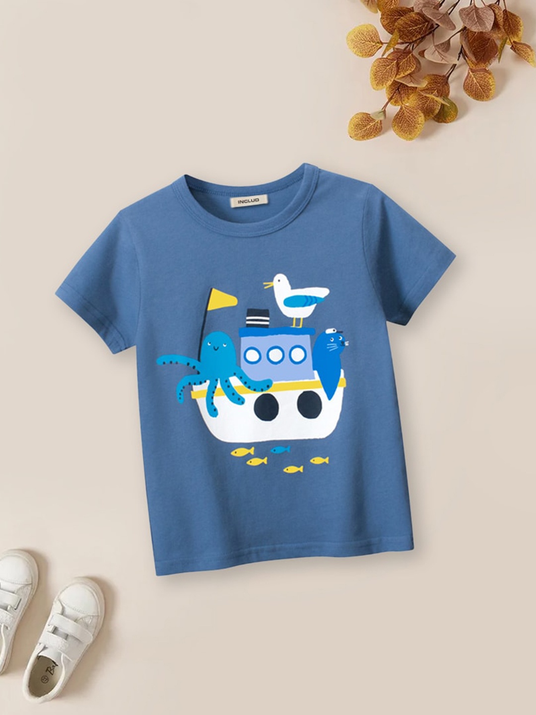 

INCLUD Boys Graphic Printed Round Neck Cotton T-shirt, Blue