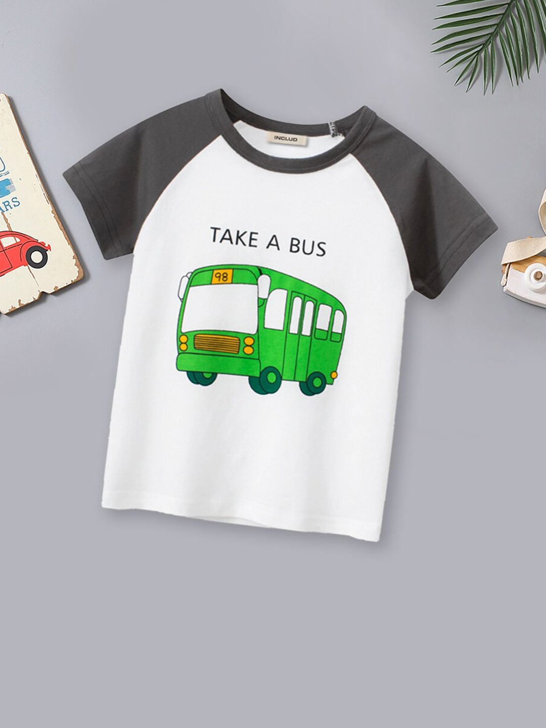 

INCLUD Boys Graphic Printed Raglan Sleeves Cotton T-shirt, White