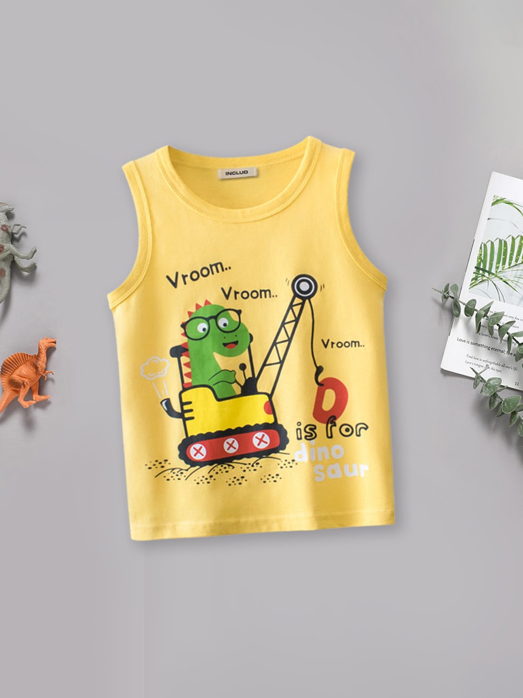 

INCLUD Boys Graphic Printed Sleeveless Cotton T-shirt, Yellow