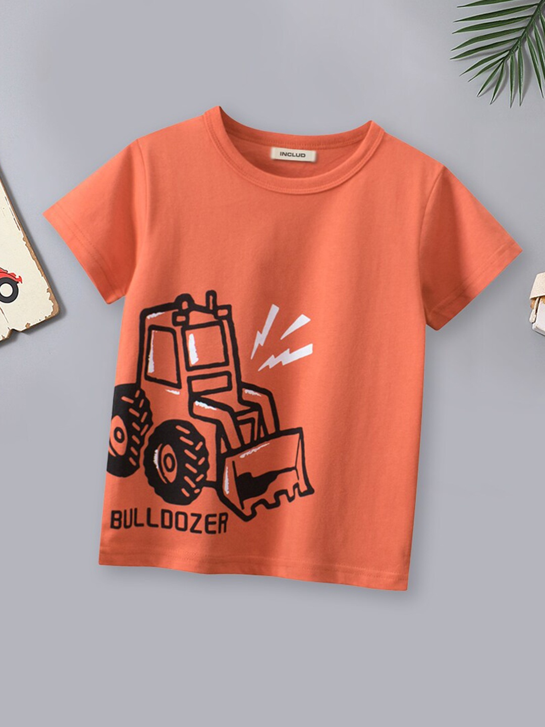 

INCLUD Boys Graphic Printed Round Neck Cotton T-shirt, Orange